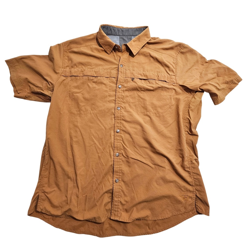 REI Button Down Shirt Men XL Burnt Orange Hiking Ventilated Short Sleeve